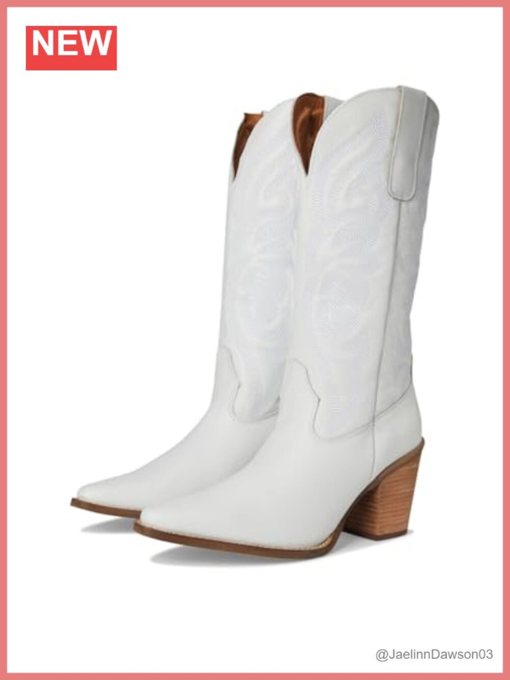 Embroidered Snip Toe Pull On Mid Calf Western Boots Leather